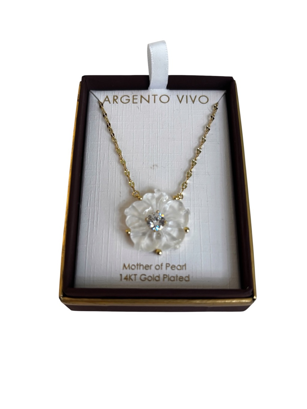 Argento Vivo 14KT Gold Plated Mother of Pearl Flower Pendant w/ Center Crystal.